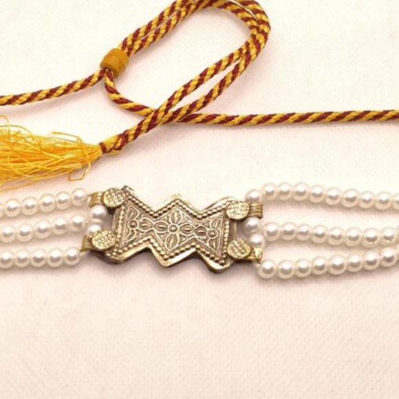 Afghan Motif Choker With Pearls, Tribal Choker Necklace, Pearls Necklace, - Picture 3 of 7